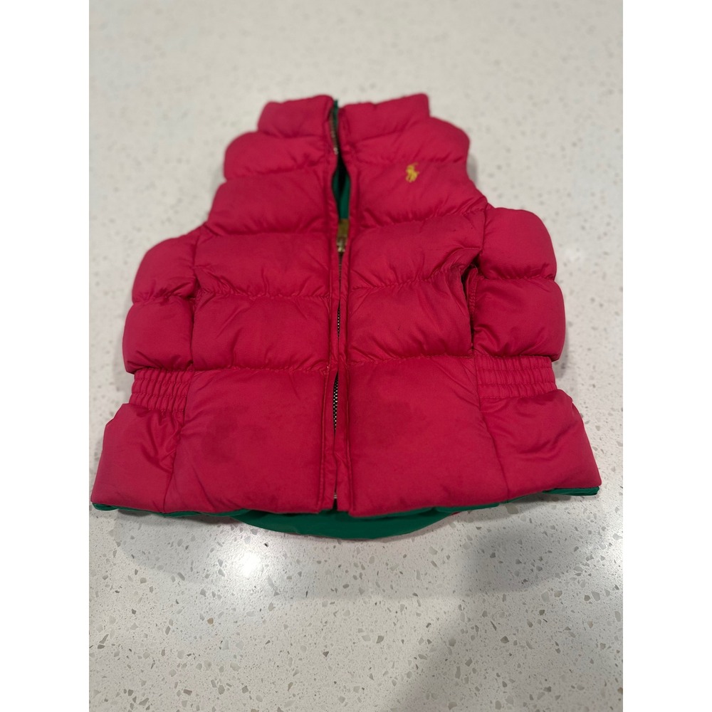 Ralph Lauren Kids Reversible Puffer Vest Pink Green Down Filled 12M